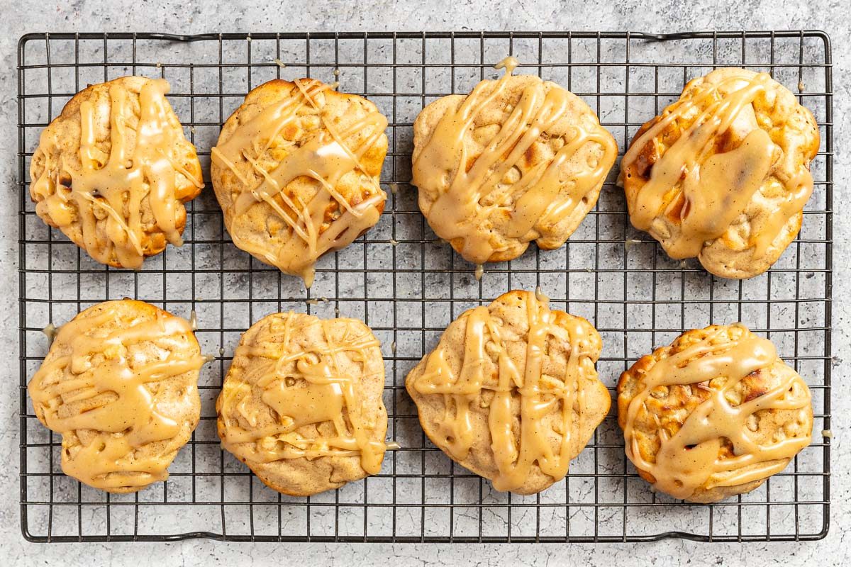 Taste of Home Air Fryer Apple Fritters photo of the glazed fritters. 