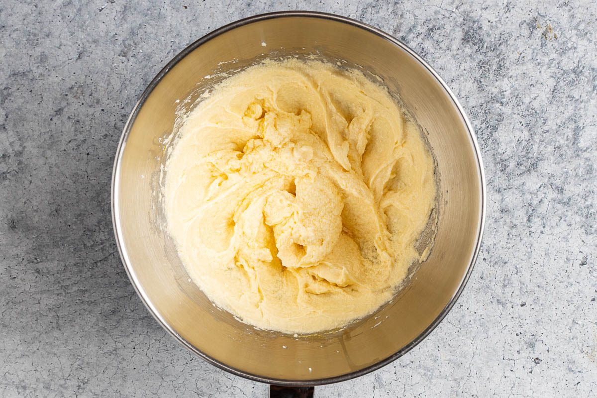 Taste of Home Almond Ricotta Cake photo of the creamed wet ingredients.