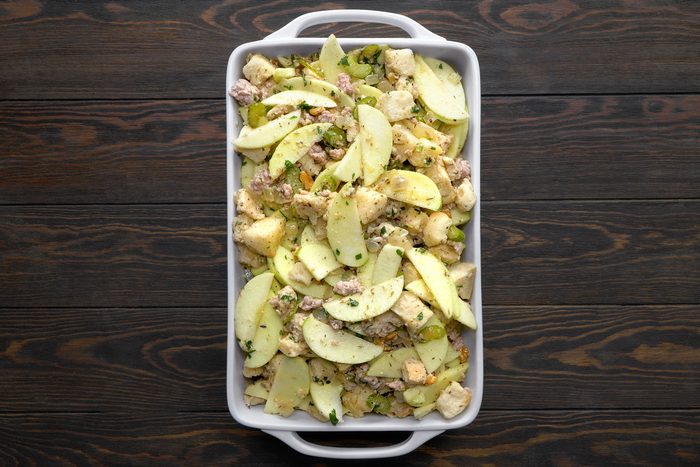 Greased 3-quart baking dish for apple sausage stuffing