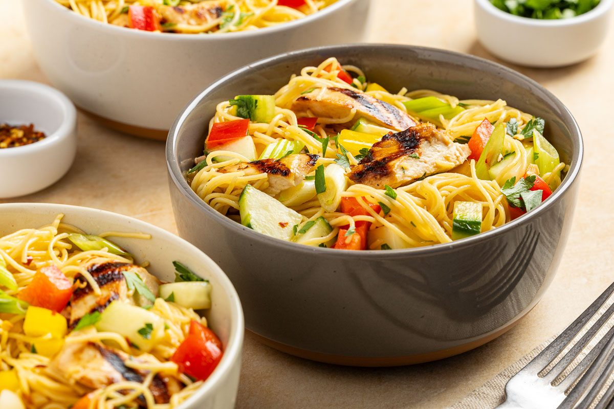 Asian Pasta Salad served in a bowl