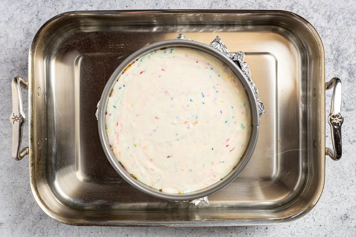 Taste of Home Birthday Cheesecake photo of the cheesecake in a water bath.