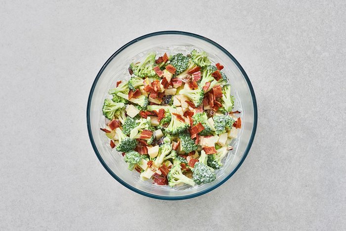 Bacon tossed into the salad before serving