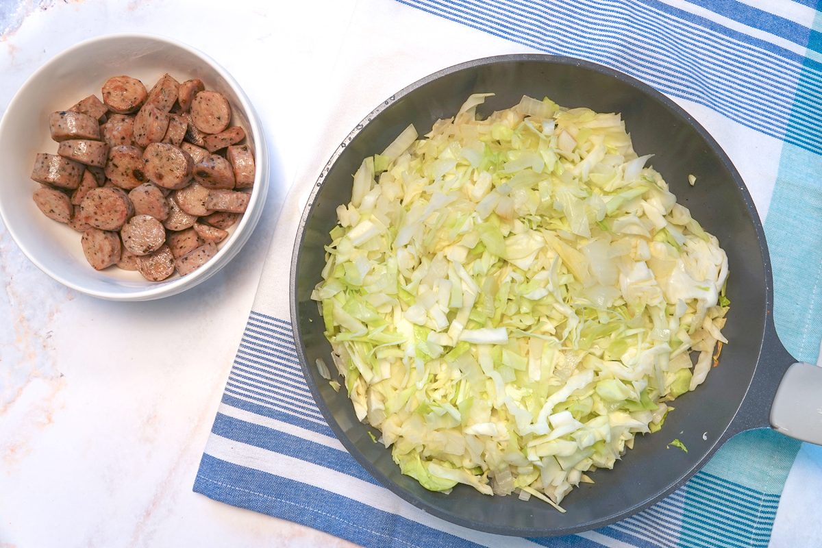 Cabbage And Sausage prep