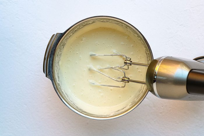 Cream cheese filling preparation for the carrot cake cheesecake.