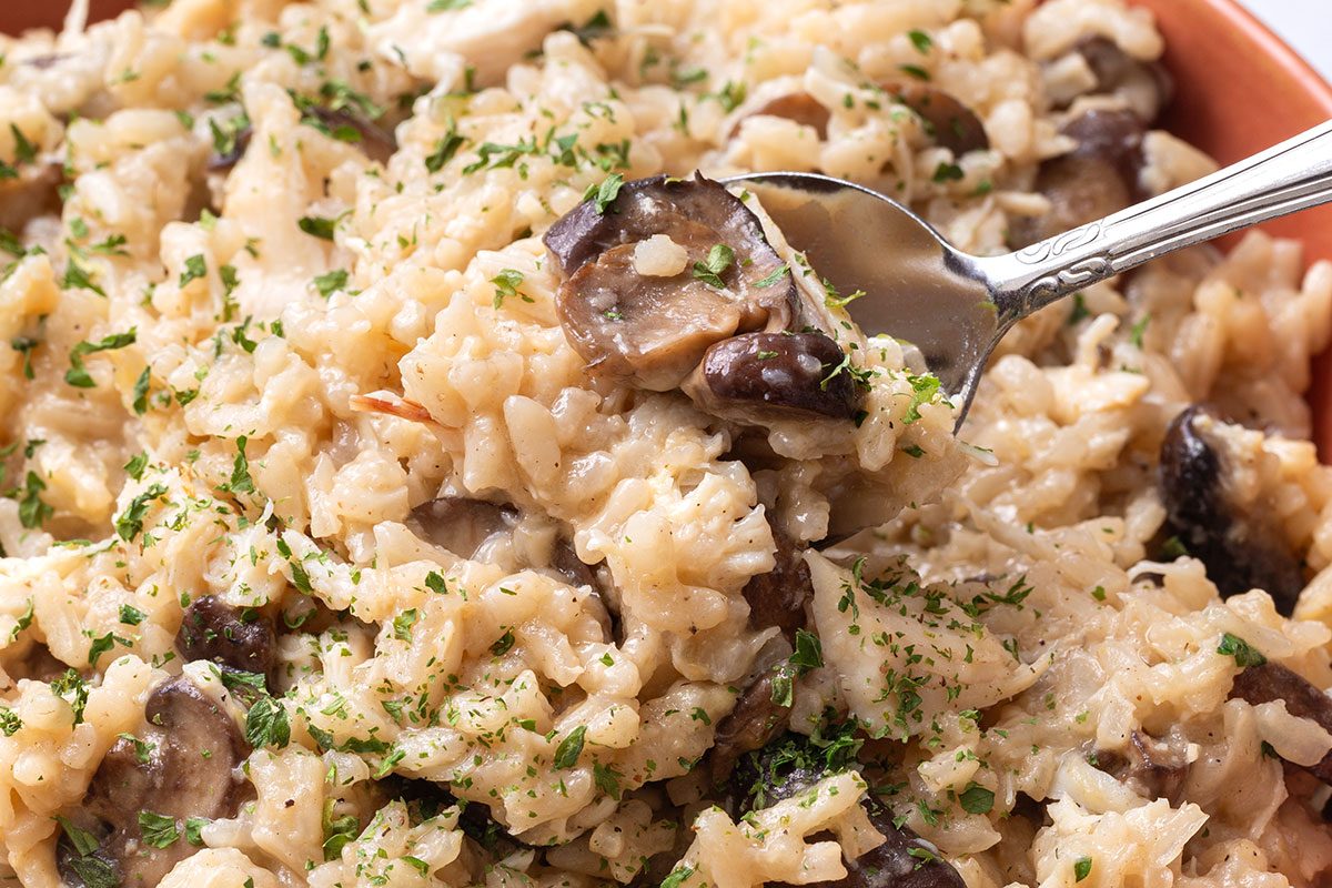 Close up of Chicken Risotto in a serving bowl for Taste of Home