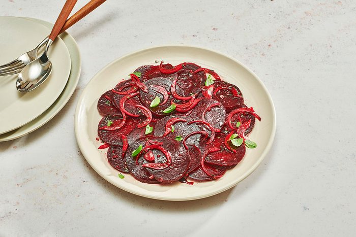 Chilled beet salad on a serving plate