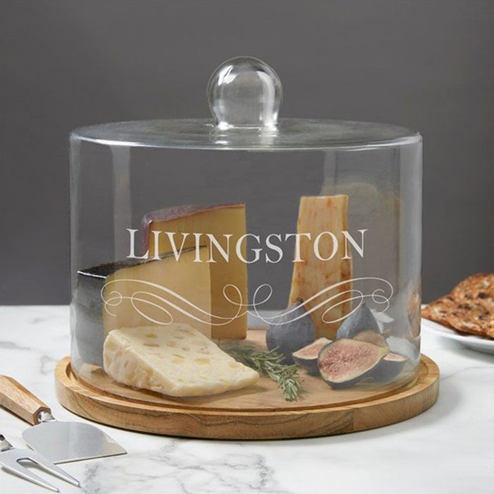 Classic Kitchen Personalized Cake Dome With Acacia Wood Base