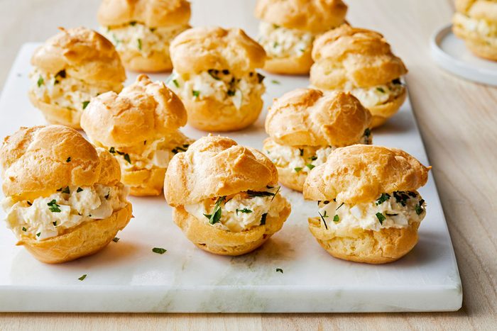 crab puffs on a marble serving platter