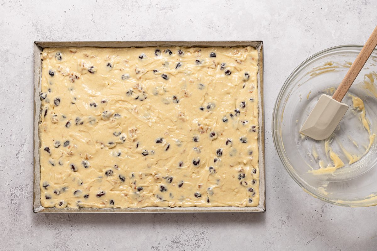 Cranberry Bar Batter Spread In Baking Pan