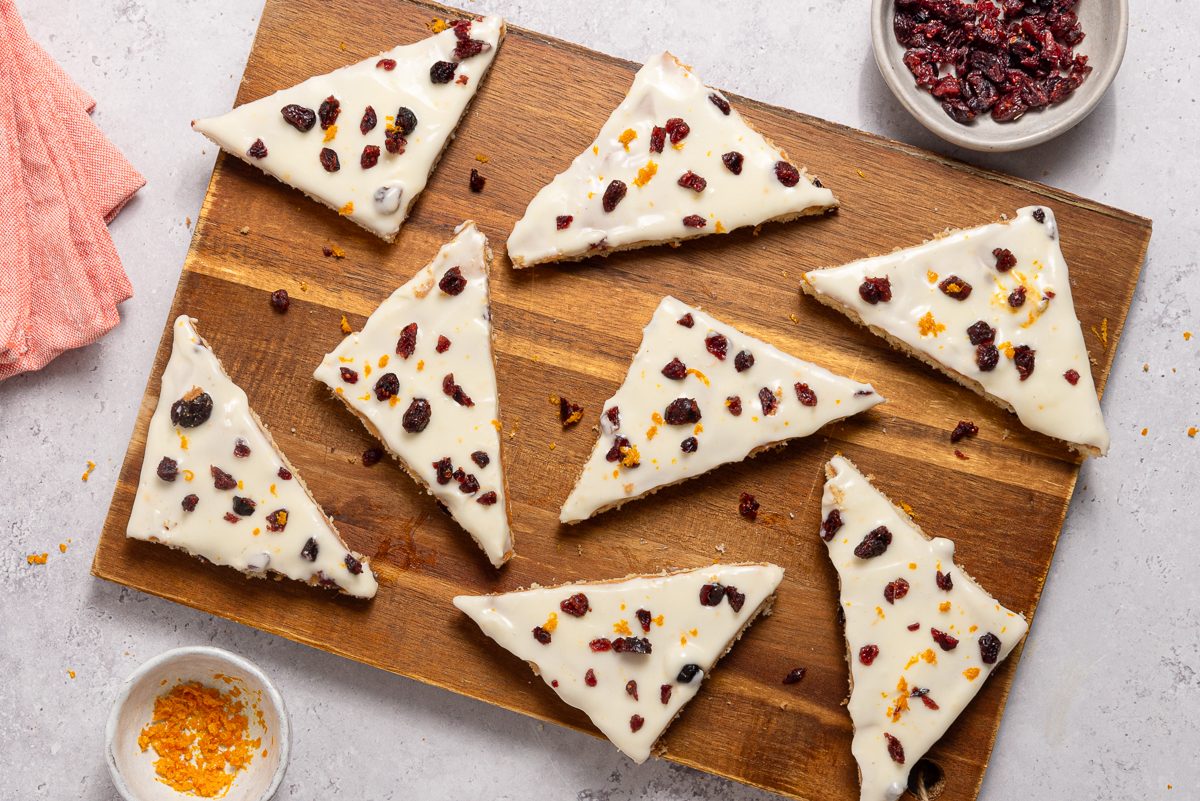 Cranberry Bar Triangles On Cutting Board