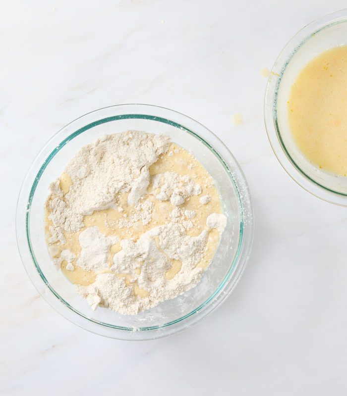 combine wet and dry ingredients