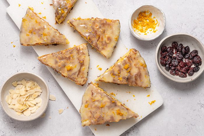 Slices Of Cranberry Orange Cake On Marble Board