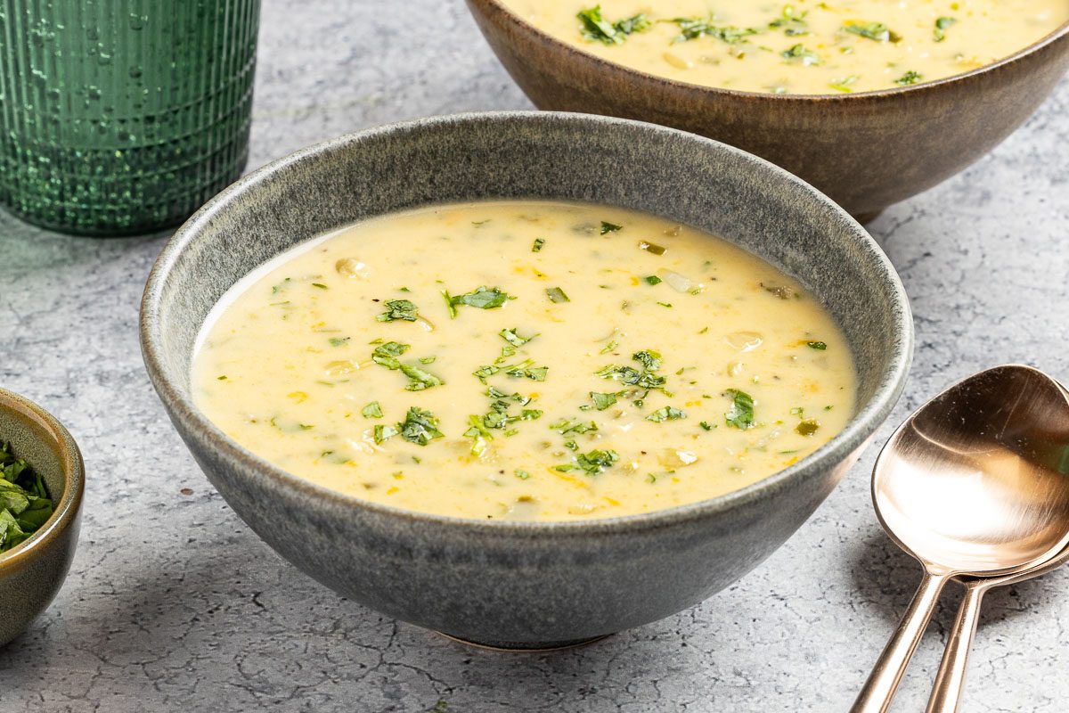 Taste of Home Cream of Jalapeno Soup photo of the finished recipe served in bowls.