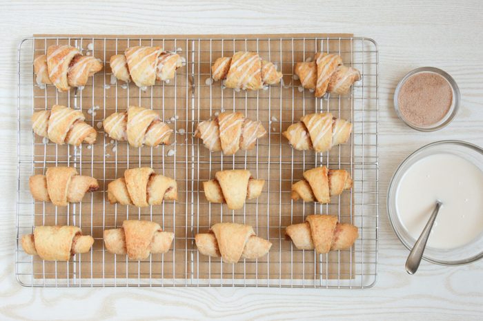 Crescent Roll Cinnamon Cookies ready to glaze