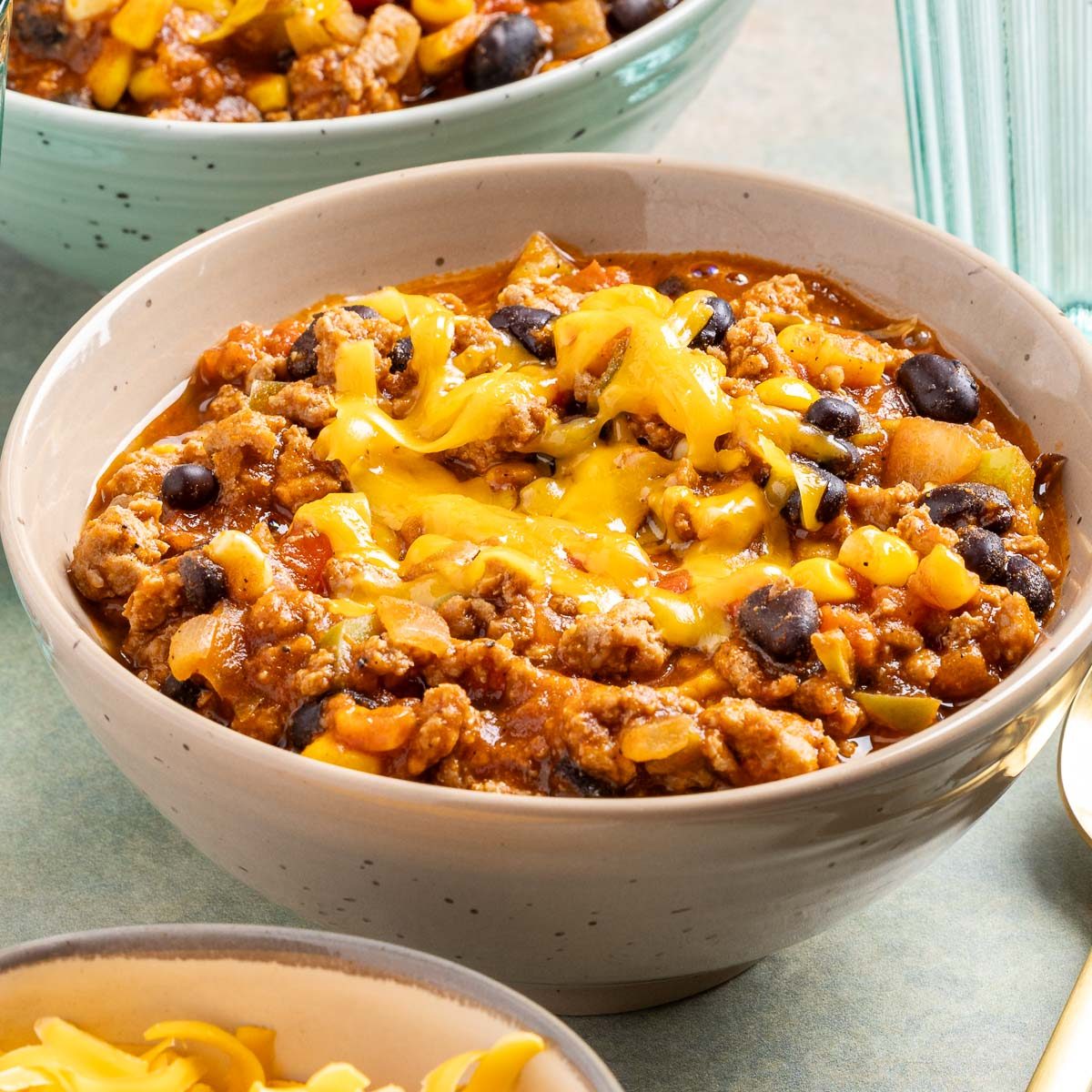 Taste of Home Turkey Black Bean Chili photo of the finished recipe served in bowls.