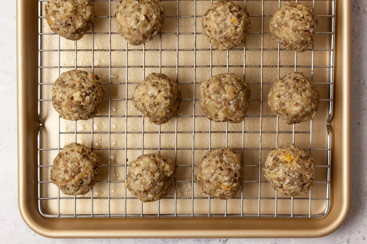 Step 4 of Taste of Home Eggplant Parmesan Meatballs is to form the meatballs and bake