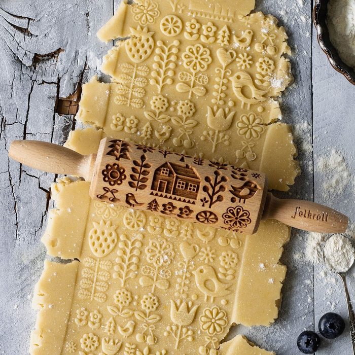Folk Scandinavian Engraved Rolling Pin For Cookies