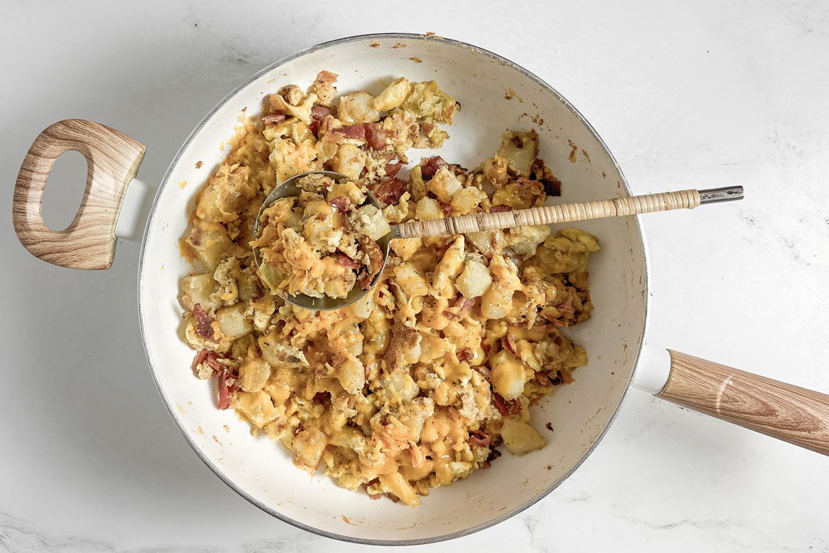 Taste of Home Farmers Breakfast in a white skillet