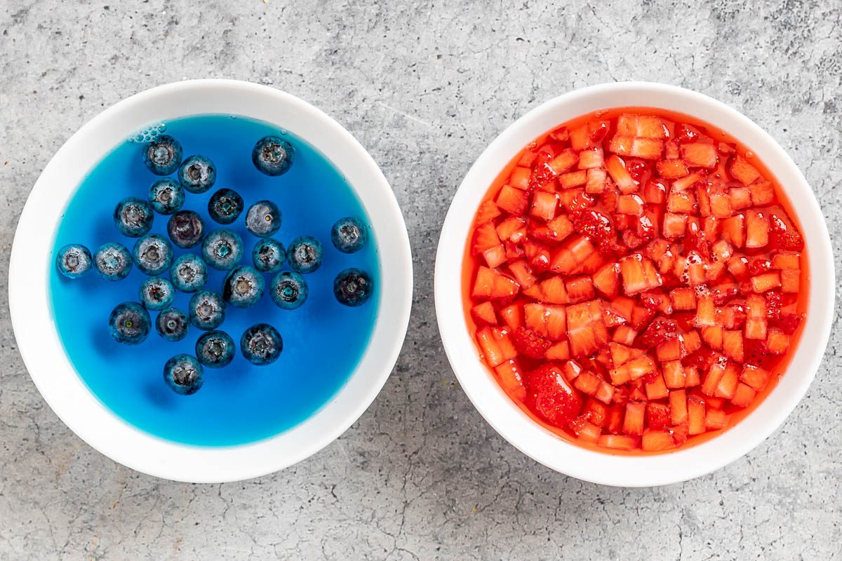 adding the berries to the gelatin.