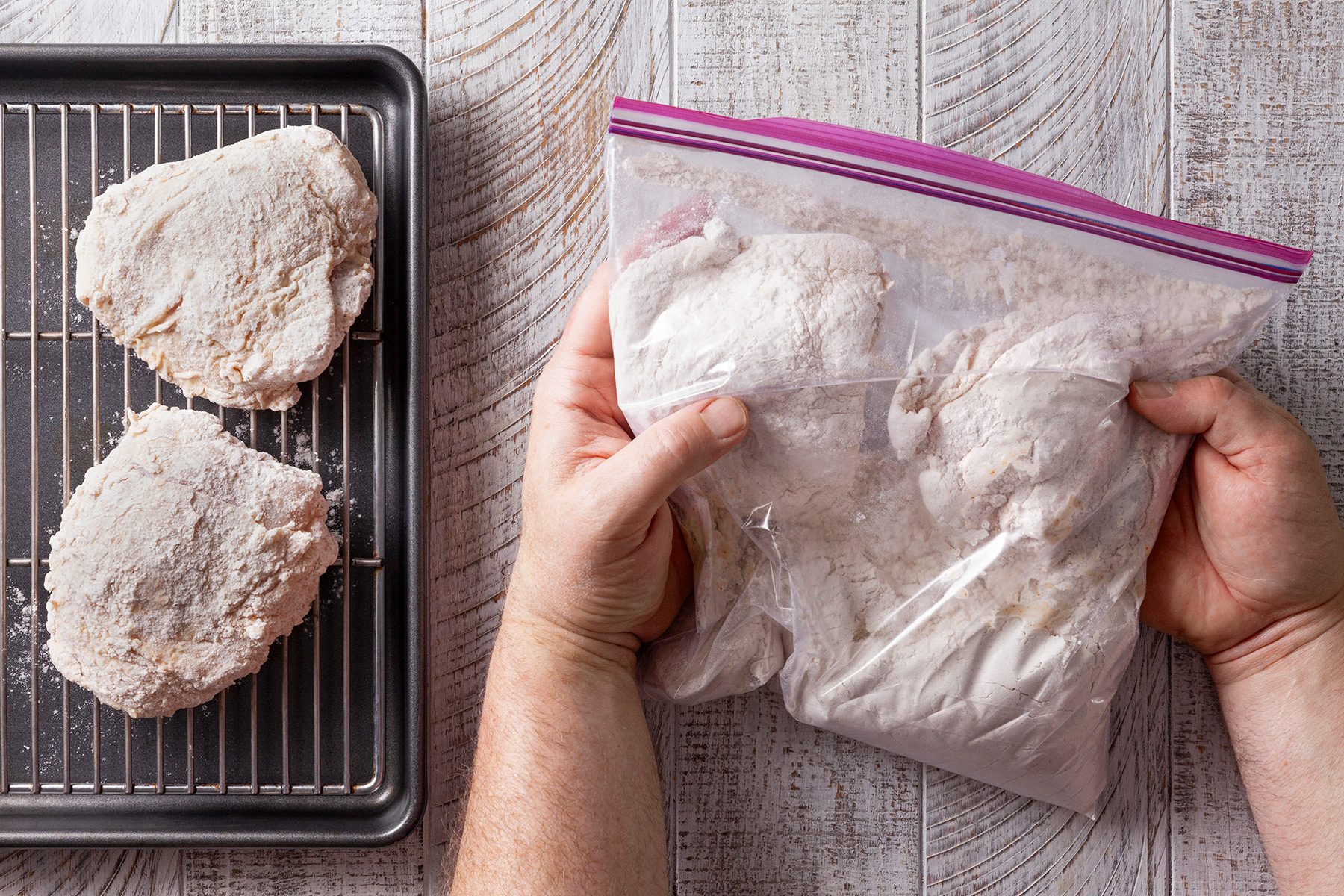 In a large resealable bag, combine flour,