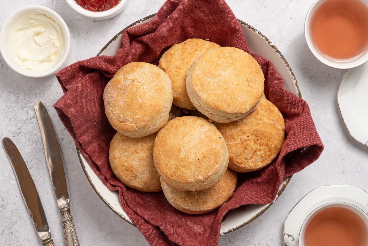 Gluten Free Biscuits Inside Bowl With Red Napkin