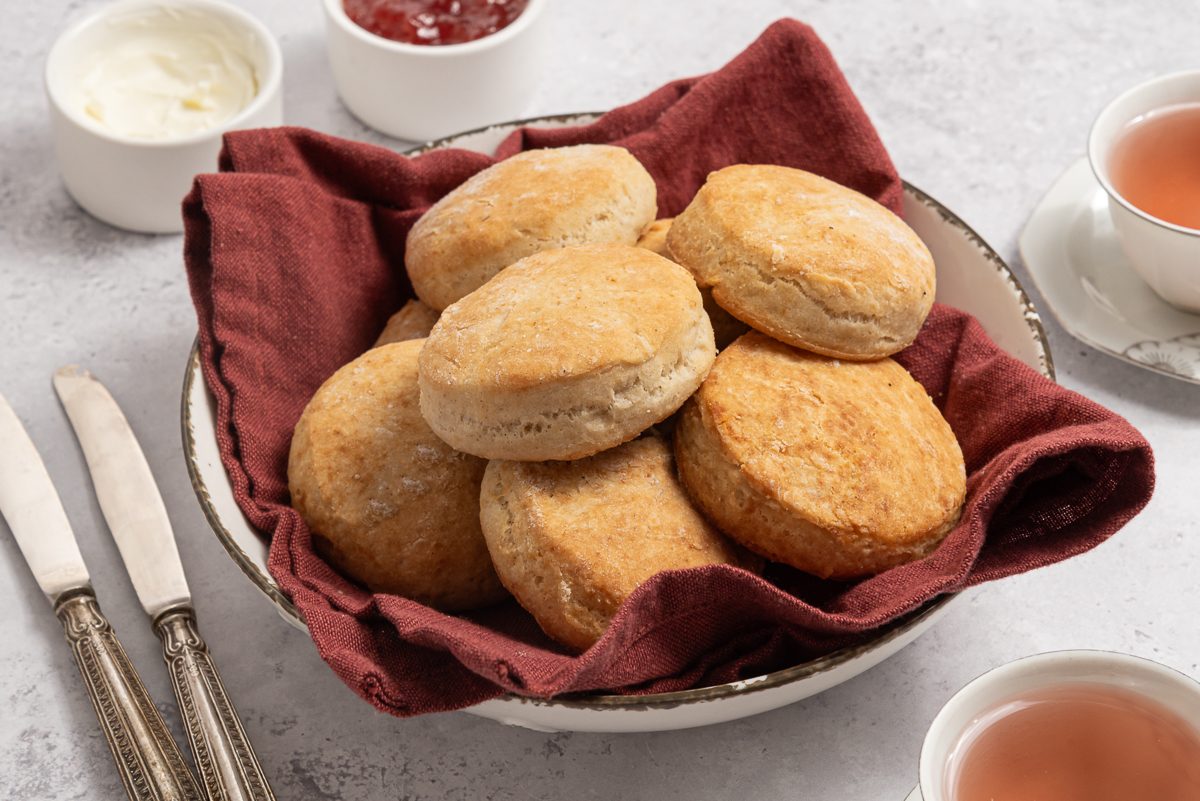 Gluten Free Biscuits Inside Bowl With Red Napkin