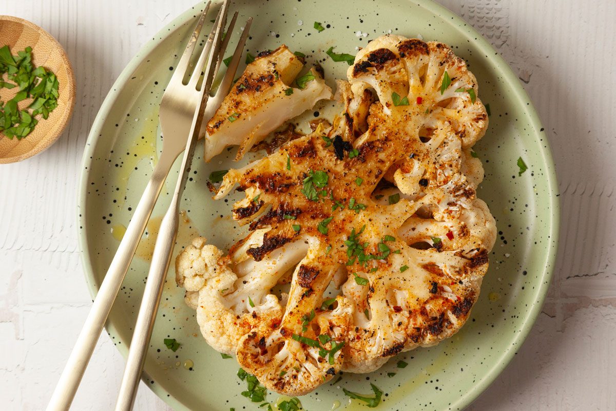 Close up of a single servings of Taste of Home Grilled Cauliflower Steak