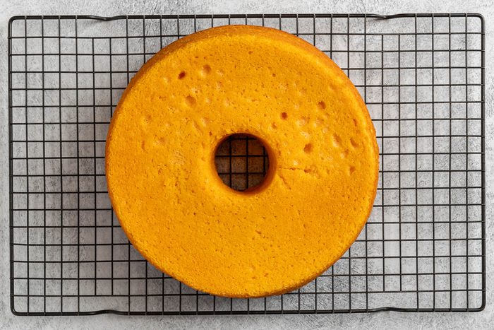 Harvey Wallbanger Cake on cooling rack