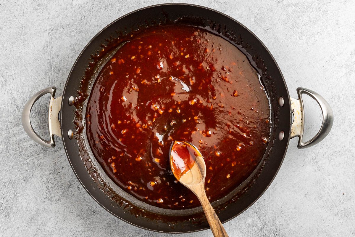 honey garlic glaze in the sauce pan