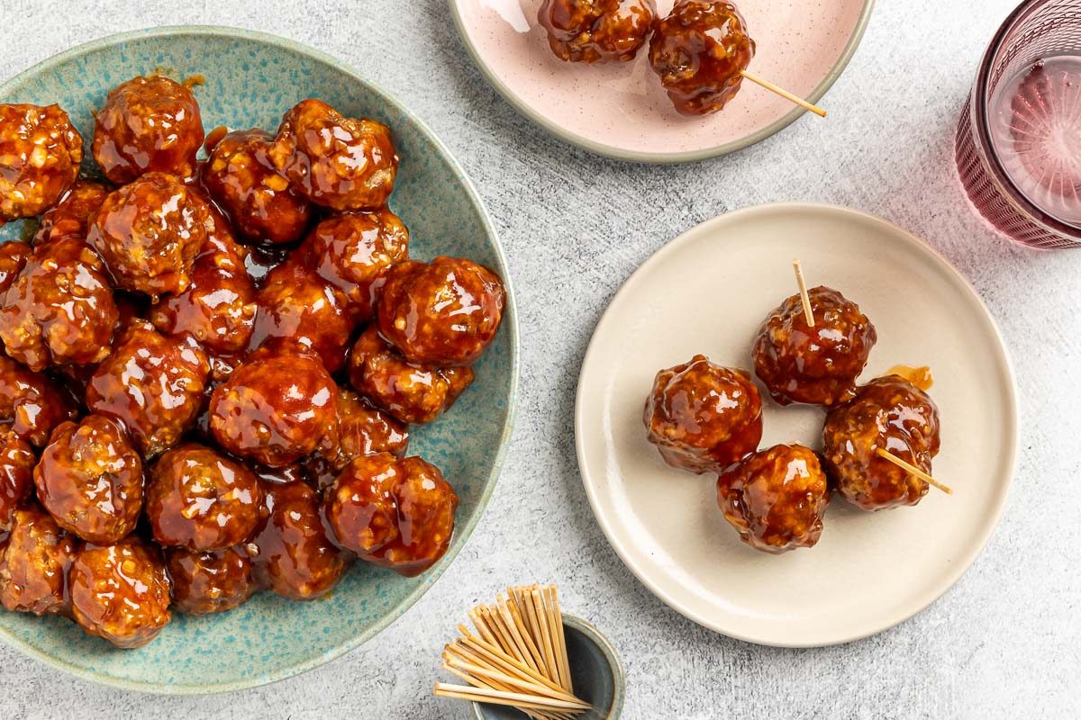 Honey Garlic Meatballs served on plates