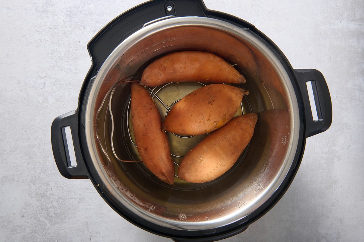 Cooked sweet potatoes inside the Instant Pot