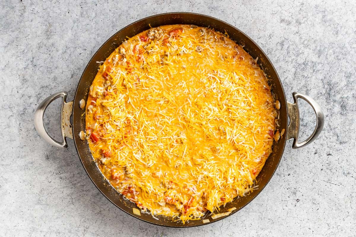 Taste of Home Keto Taco Casserole photo of the making the cheesy sauce.