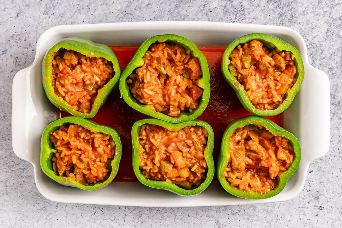 Taste of Home Meatloaf Stuffed Peppers photo of the stuffed peppers.