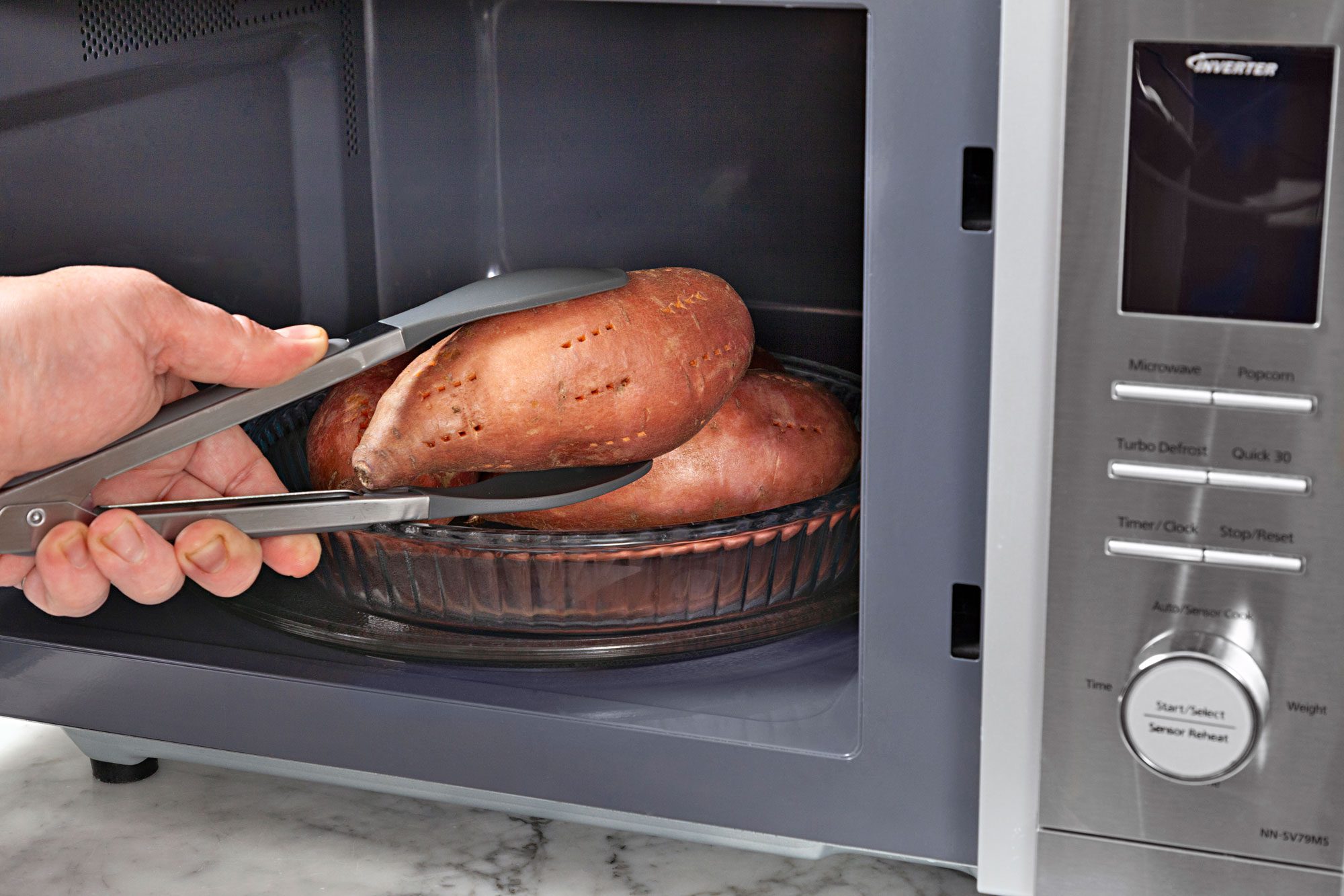 Flip potatoes in the microwave