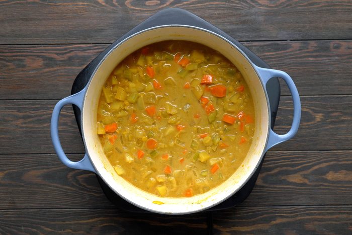 Mulligatawny Soup in the making in a dutch oven