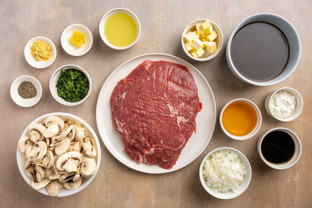 ingredients for Mushroom-Stuffed Flank Steak Roll