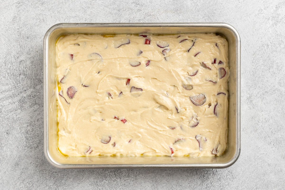 batter poured into a 9 x 13 inch baking pan.