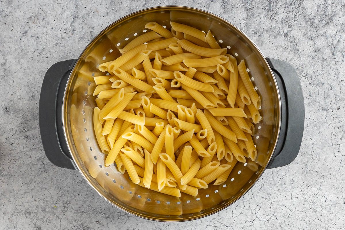 Taste of Home Pasta with Veggies photo of the cooked penne pasta.