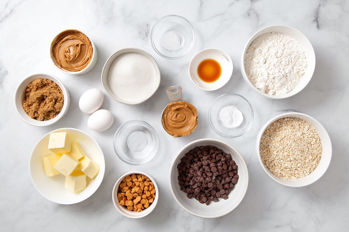 Overhead Shot Of Ingredients For Peanut Butter Cookie Bars For Taste Of Home