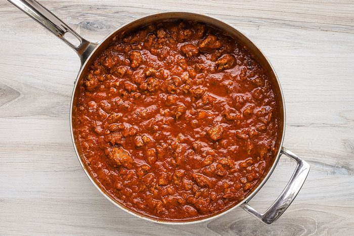 Meaty sauce for pizza lasagna, a recipe from Taste of Home.