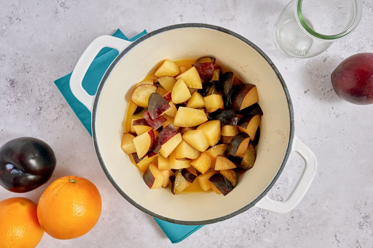 plums in pot