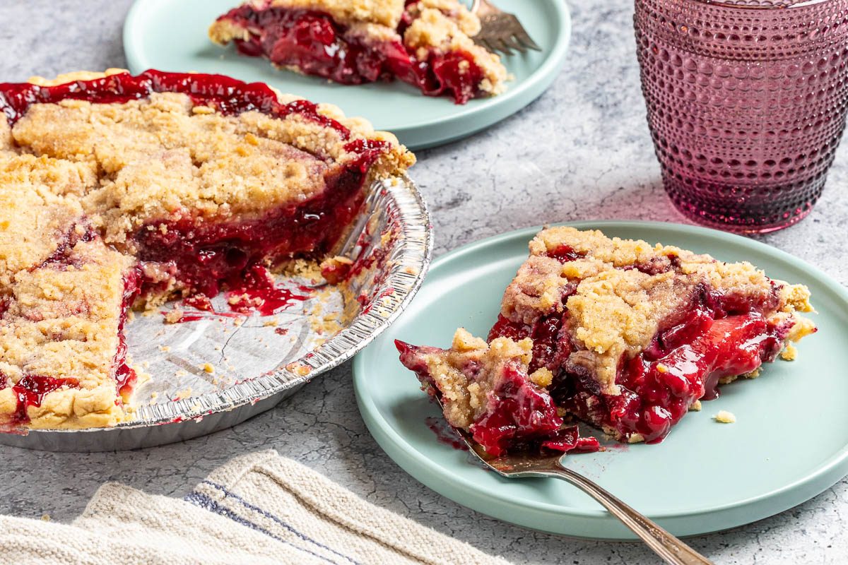 Taste of Home Plum Pie photo of the finished recipe cut into slices.