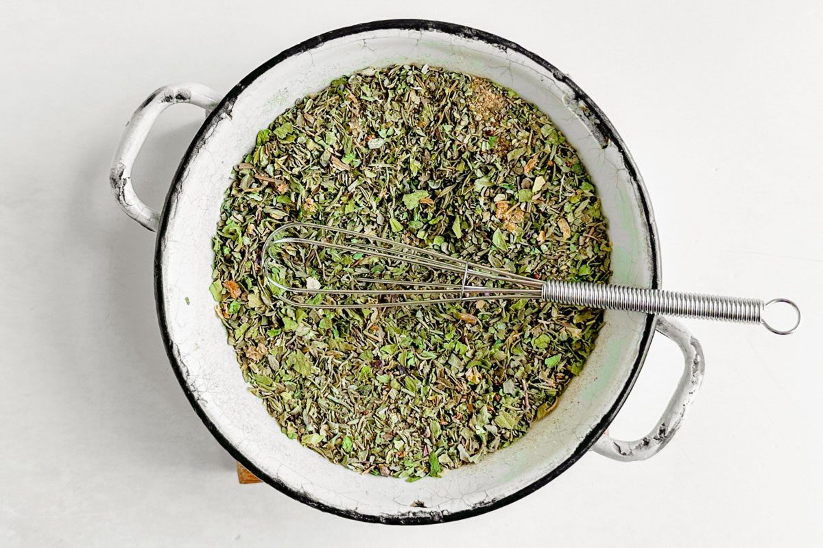 Taste of Home Popcorn Seasoning in an enamel bowl