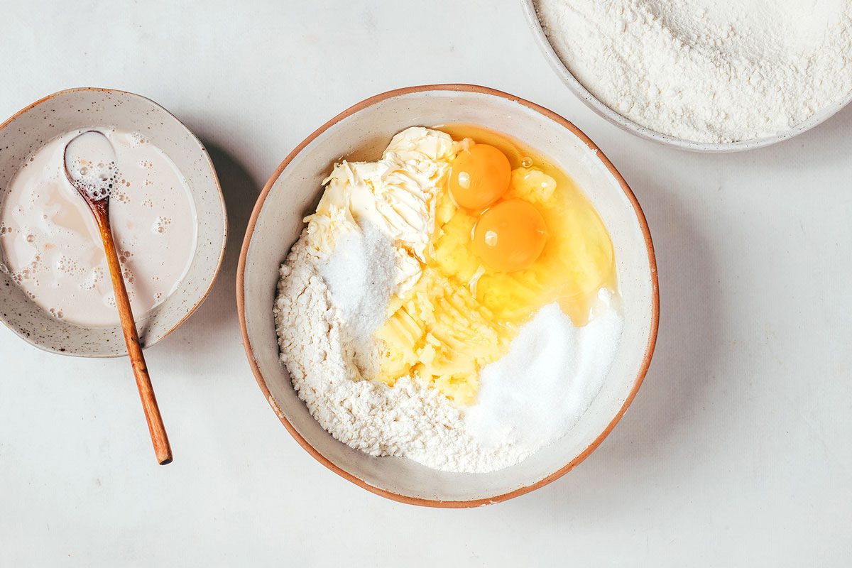 Combining the ingredients for the dough of Potato Rolls recipe for Taste of Home