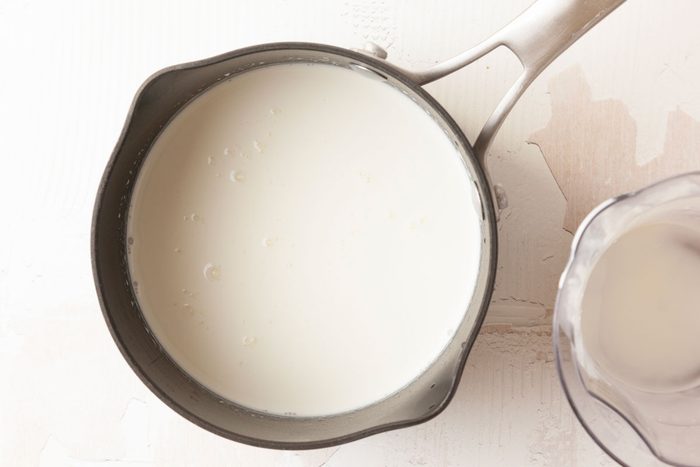 Step 1 of Taste of Home Potato Puree is to In a small saucepan, heat the milk and cream until they are warm, and hold them at that temperature on a low heat.