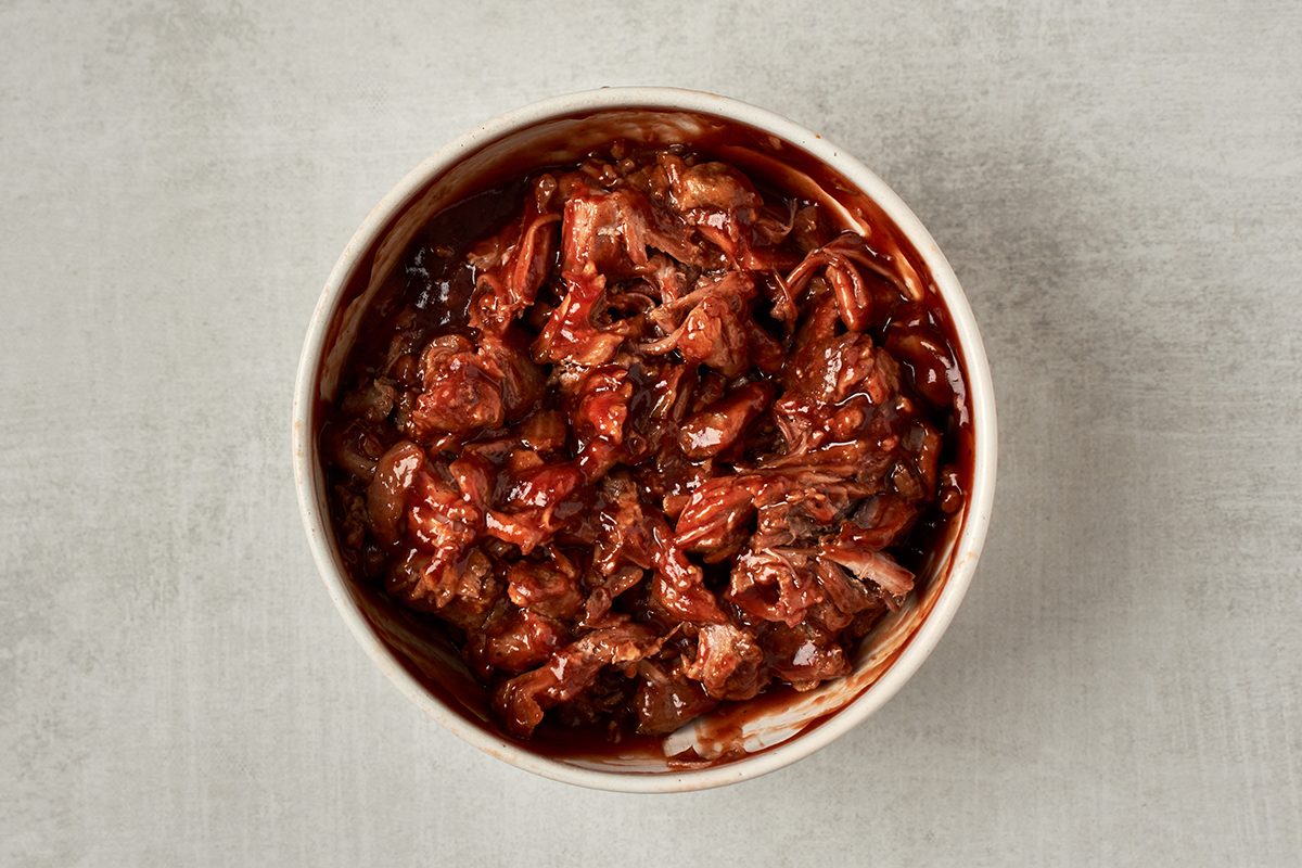 Mix pork with barbecue sauce