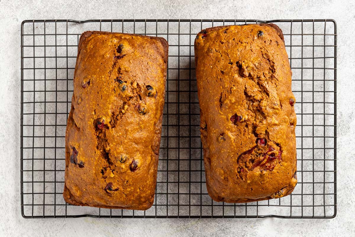 Pumpkin Cranberry Bread on cooling rack