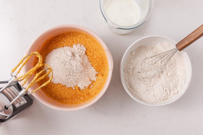 Pumpkin cupcakes batter being prepared.