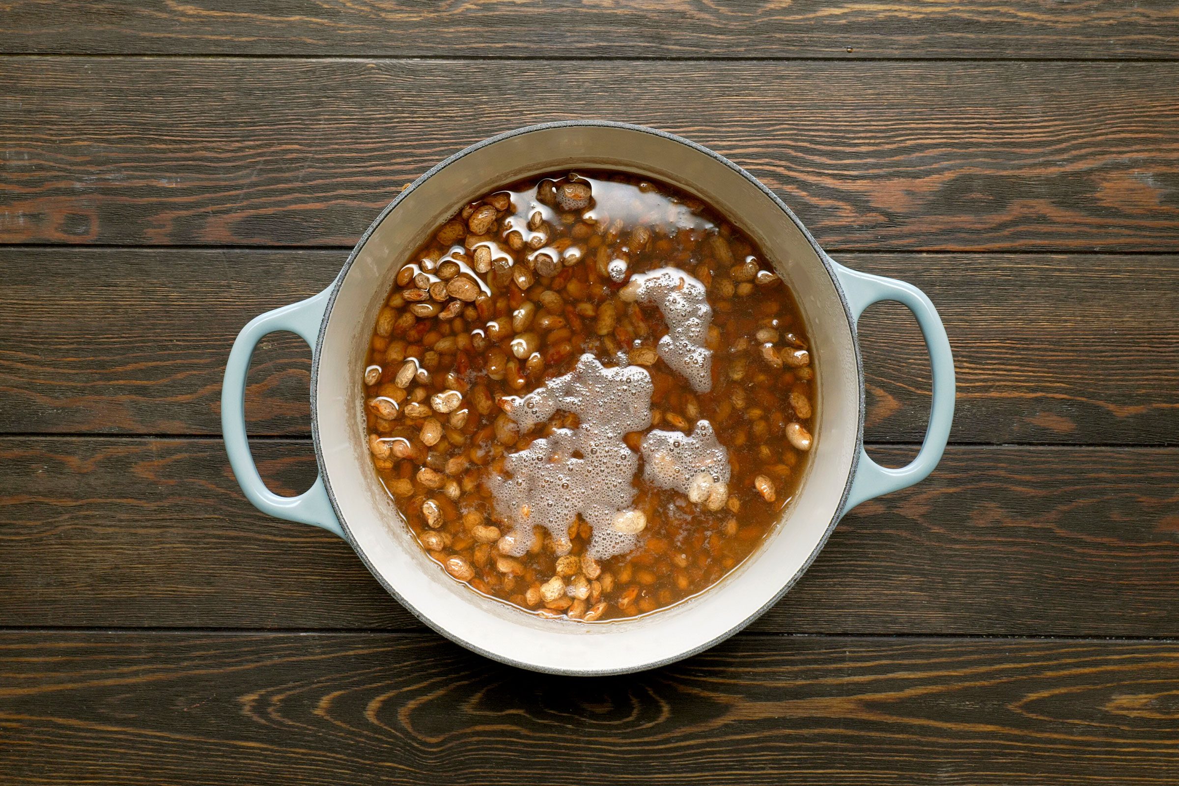 Beans soaked in a dutch oven