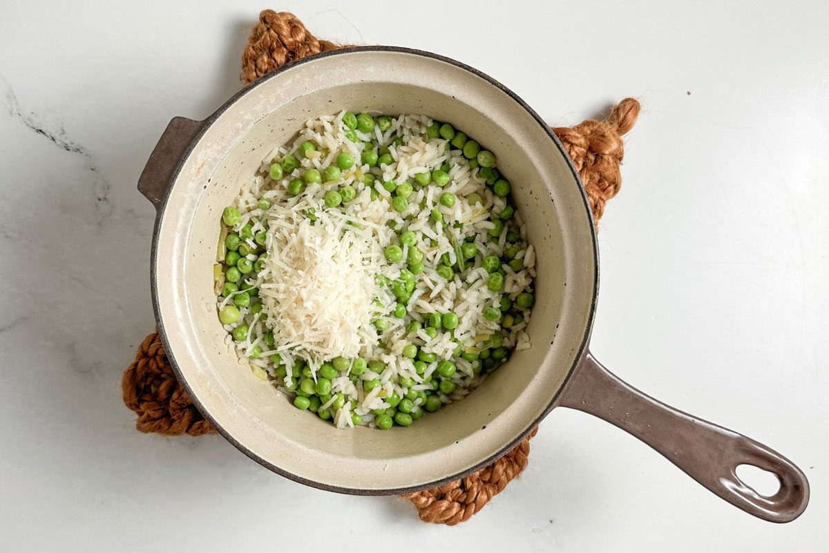 Taste of Home Rice and Green Peas in a saucepan
